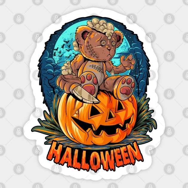 Killer Teddy Bear Halloween Jack-o-lantern Sticker by HolidayBug